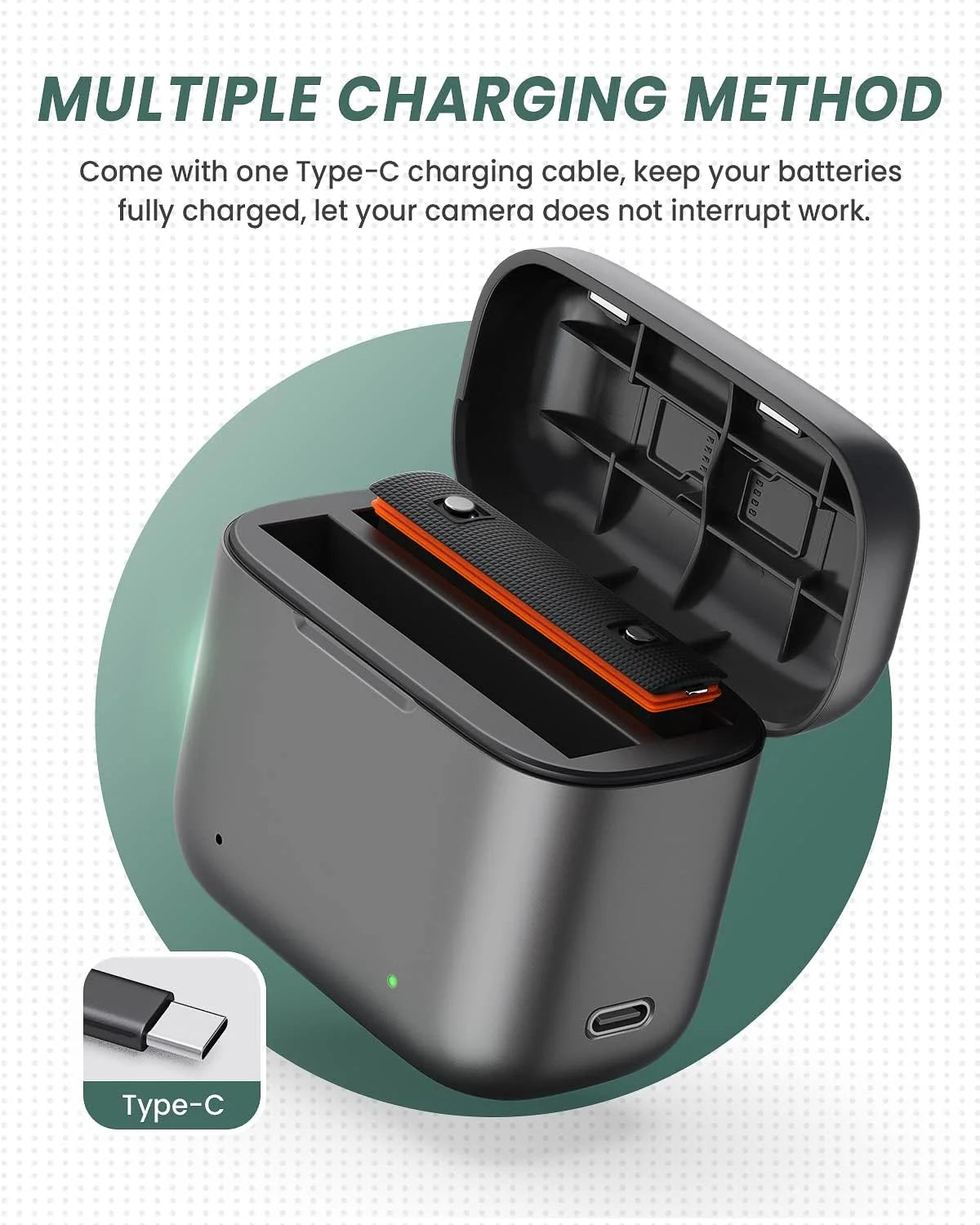 2 Channel Battery Charging Station & One Battery for Insta360 x3 Camera 1800mAh High Capacity, Charger Station with Misro SD Card Slots