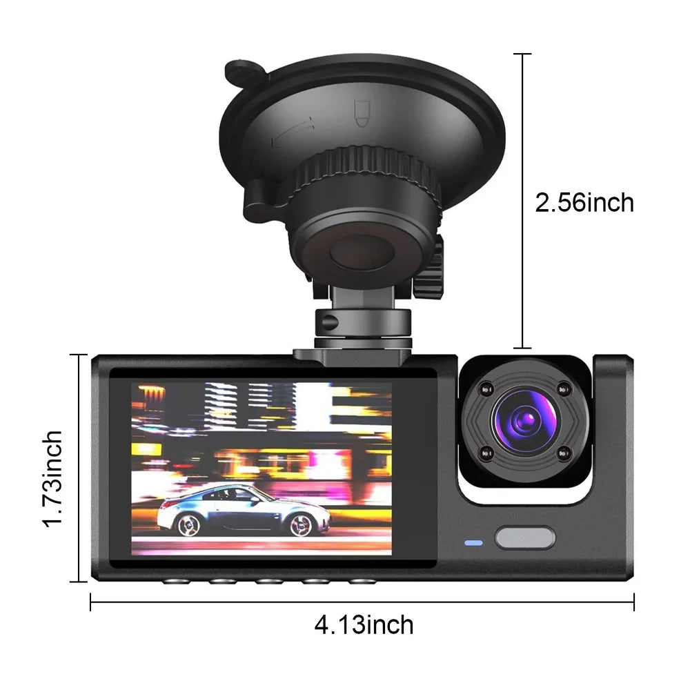 ALLTIMES 1080HD Car Dash Cam Recorder, 3 in 1 Cameras Front Interior Rear 2" HD IPS Display Display G-Sensor, Motion Detection, Loop Recording, with Car Charger and Video Cable