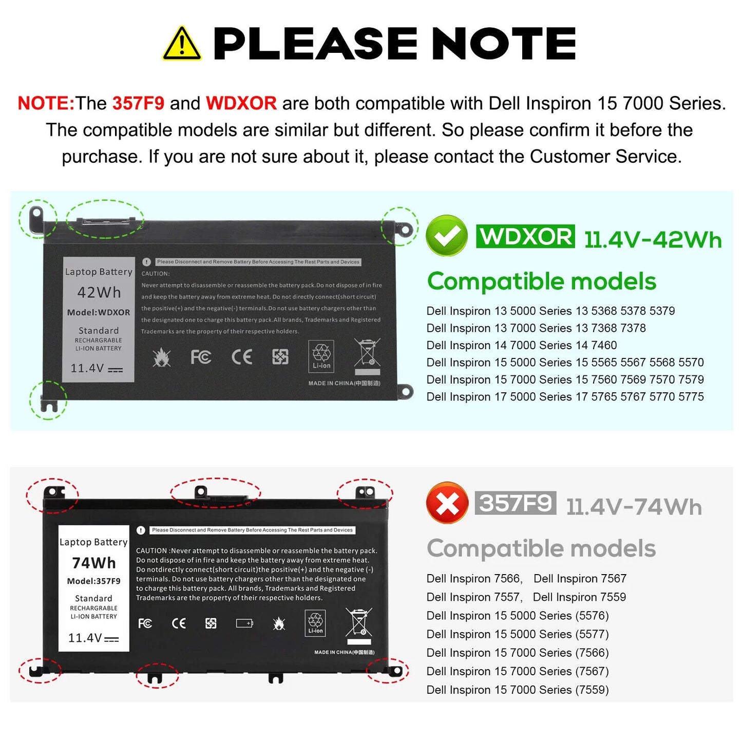 42WH WDX0R Battery for Inspiron 5565 7573 Series P66F P75F P69G CYMGM