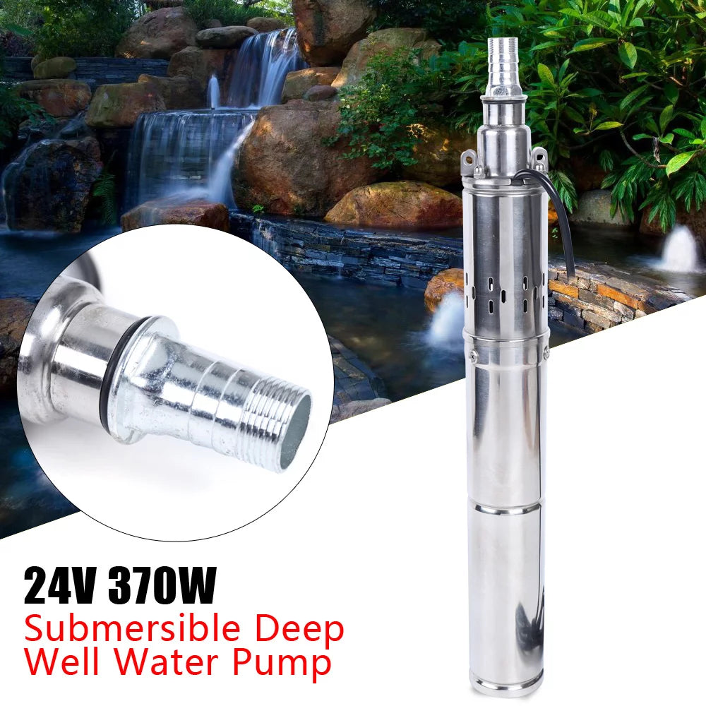 24V 370W Solar Fluid Pump Deep Well Solar Submersible Pump Head Stainless Screw Pump for Pond Farm Irrigation