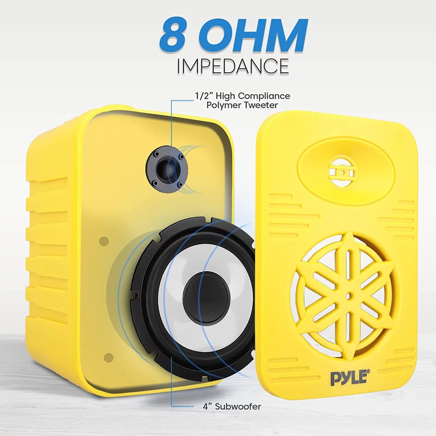 4” 2-Way Indoor/Outdoor Speaker System - 1/2” High Compliance Polymer Tweeter (Yellow)