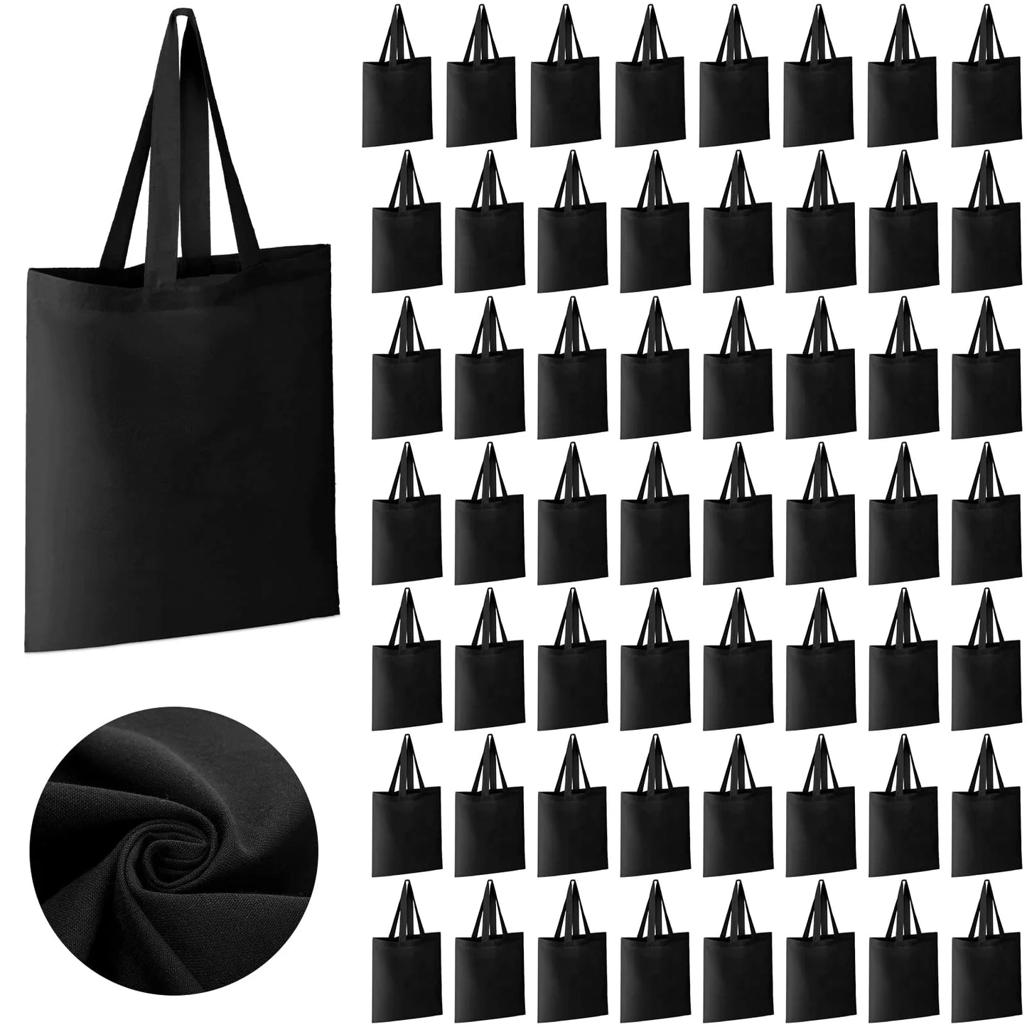 60 Pcs Cotton Canvas Tote Bags Bulk Reusable Grocery Cloth Bags with Handles for DIY Craft Gift (Black)