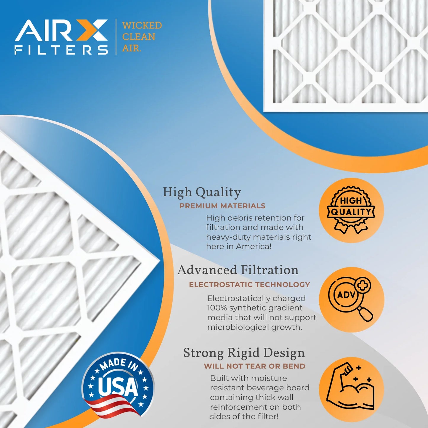 14x14x1 Air Filter MERV 8 Rating, 12 Pack of Furnace Filters Comparable to MPR 700 & FPR 5 - Made in USA by AIRX FILTERS WICKED CLEAN AIR.