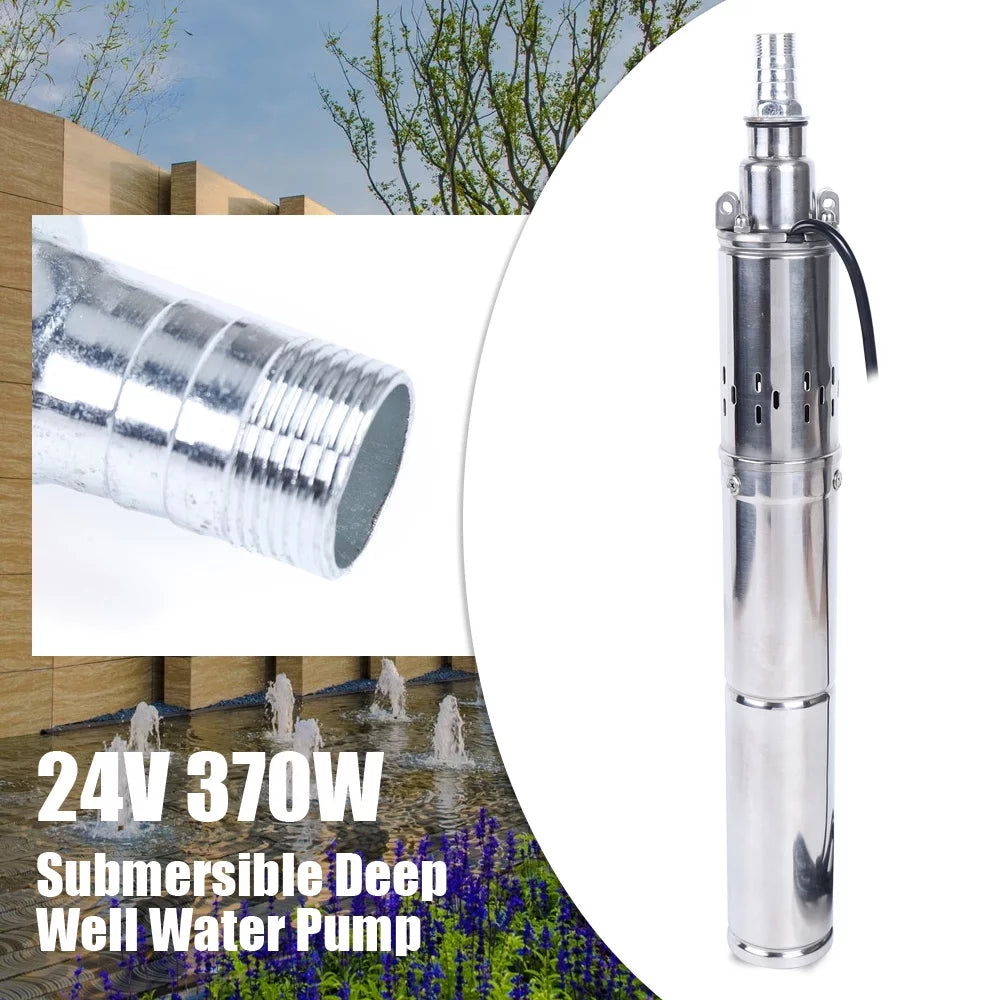 24V 370W Solar Fluid Pump Deep Well Solar Submersible Pump Head Stainless Screw Pump for Pond Farm Irrigation