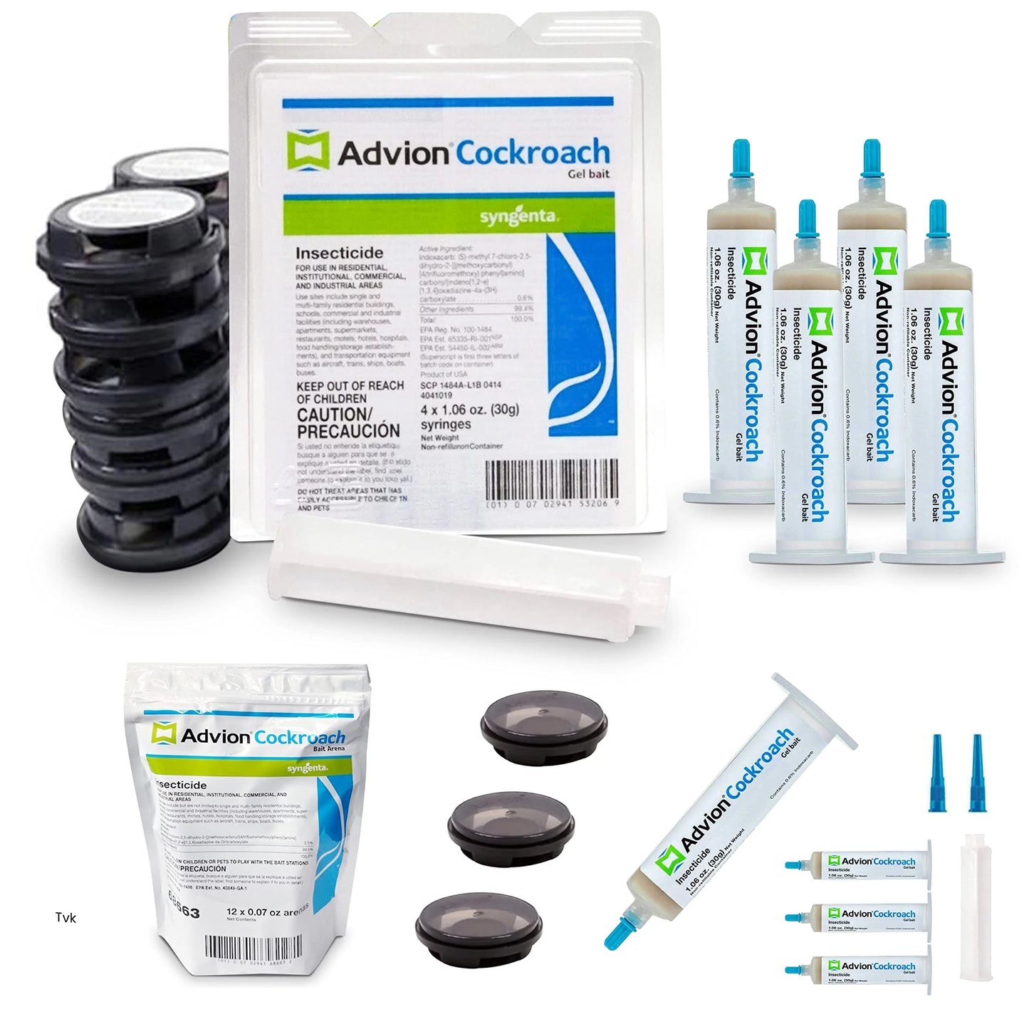 Advion Cockroach Kit - Roach Killer Indoor infestation -Prevent All Cockroach Species- Pesky Pest Killer-Roach Injection-12 Roach Bait Stations & 4 Tubes30g