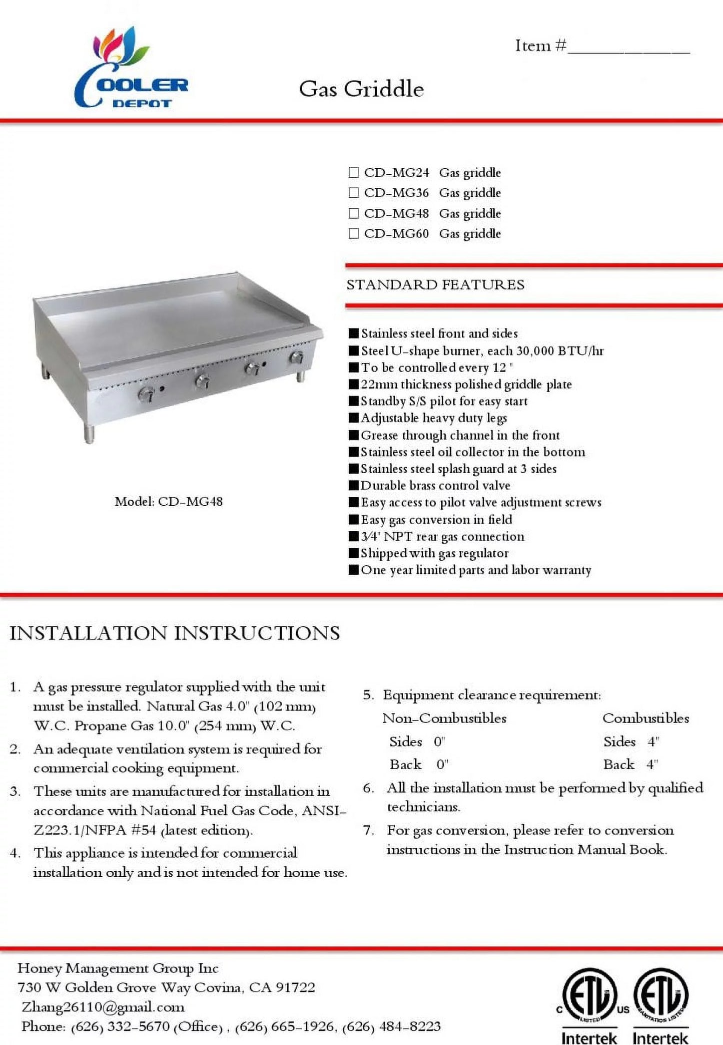 60 ins gas heavy duty griddle NSF CD-MG60