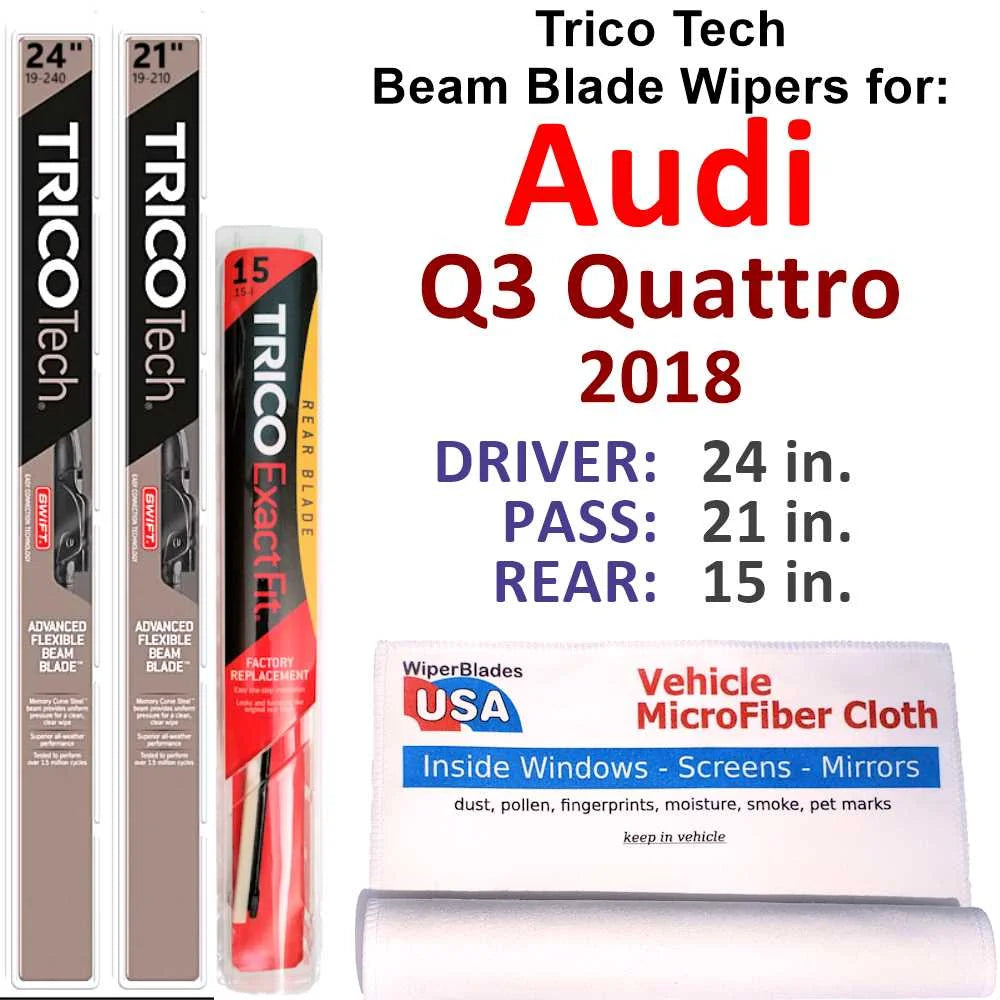 2018 Audi Q3 Quattro Beam Blade Wipers (Set of 3) w/Rear Wiper